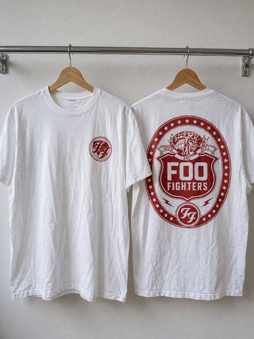 Foo Fighters Rock And Roll Emblem Graphic Tee White Double Sided